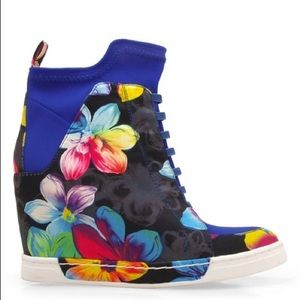 Royal Blue Floral Rowe Wedge Sneaker